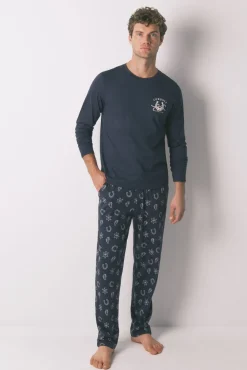 Pijama comprido azul country 100% algodão