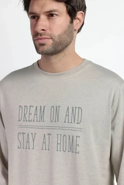 Pijama comprido azul e bege xadrez para homem