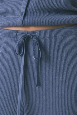 Pijama comprido canalé com efeito brilho azul
