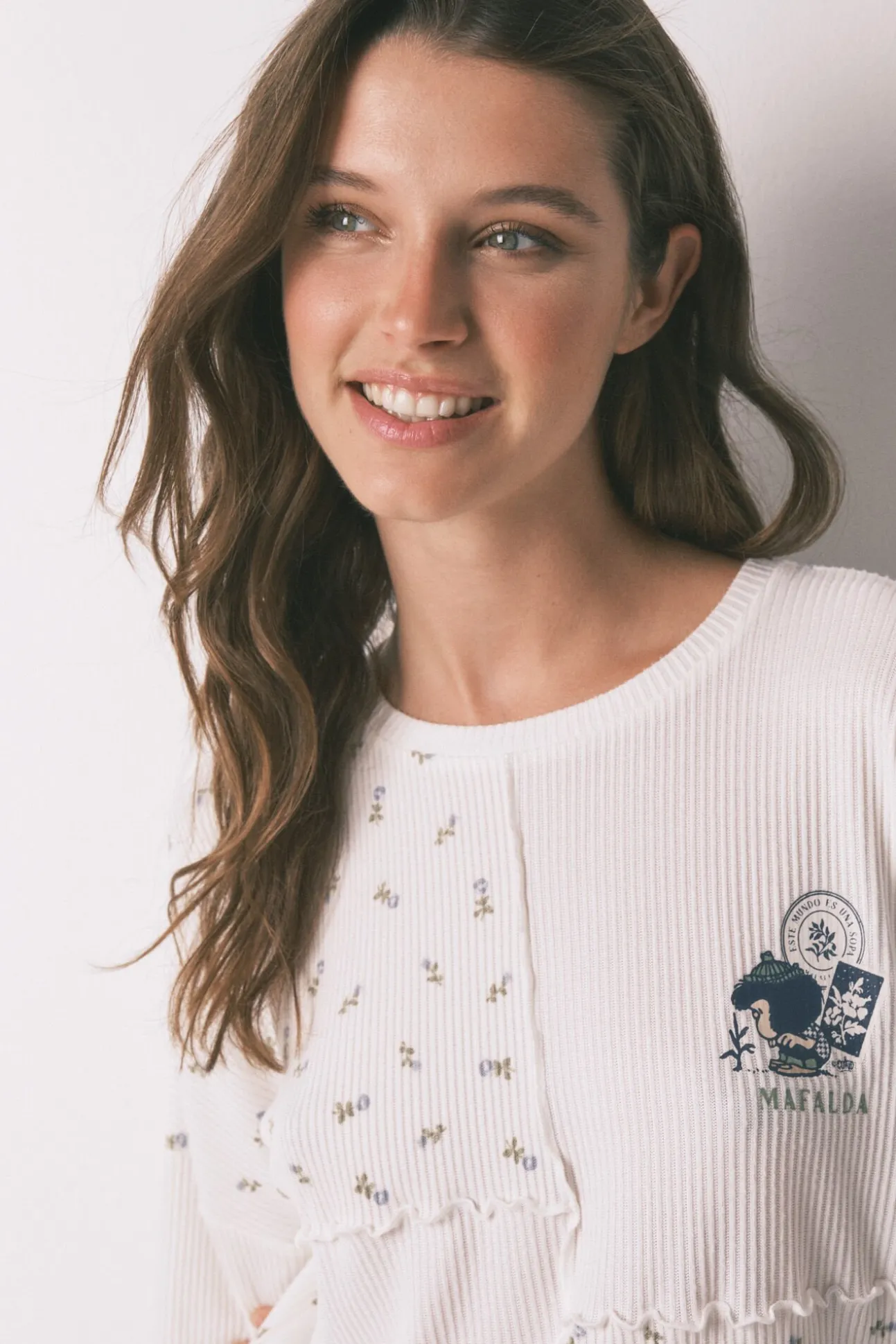 Pijama comprido canelado Mafalda branco