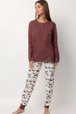 Pijama comprido cão salsicha para mulher