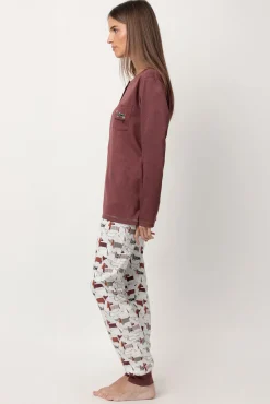 Pijama comprido cão salsicha para mulher