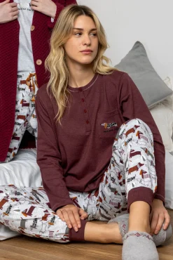 Pijama comprido cão salsicha para mulher