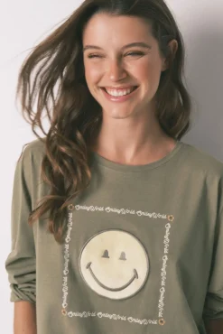 Pijama comprido cáqui Smiley 100% algodão