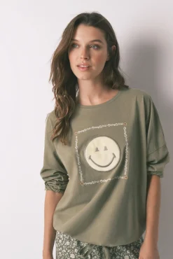 Pijama comprido cáqui Smiley 100% algodão