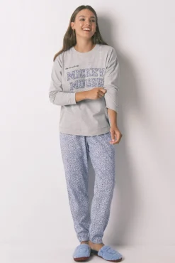 Pijama comprido em algodão da Mickey cinza