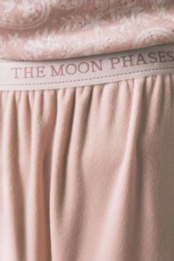 Pijama comprido em veludo rosa suave com glitter