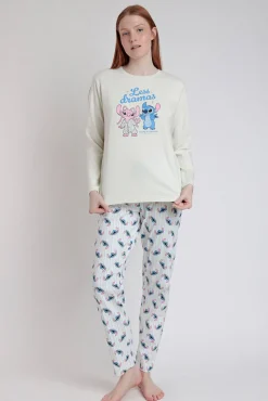 Pijama comprido estampado Stitch para mulher