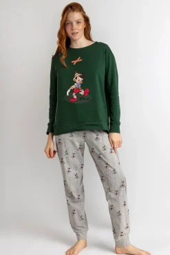 Pijama comprido estampado Pinocho para mulher