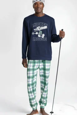 Pijama comprido felpa xadrez 100% algodão Ski Mickey