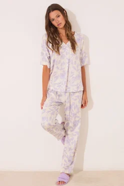 Pijama comprido longo de viscose estampado