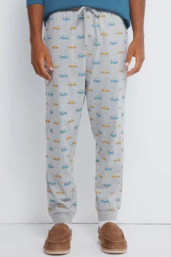Pijama comprido longo de manga raglan com calça de carro