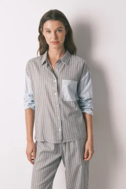 Pijama comprido longo xadrez e bolinhas