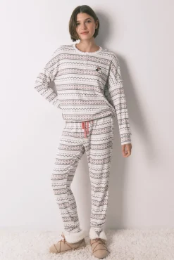 Pijama comprido malha quente suave sanefas Mickey