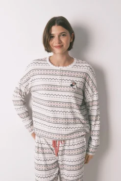 Pijama comprido malha quente suave sanefas Mickey