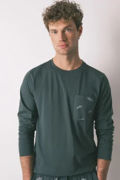 Pijama comprido masculino 100% algodão verde com carros