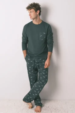 Pijama comprido masculino 100% algodão verde com carros