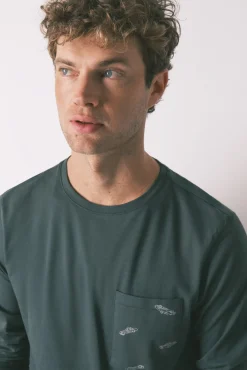 Pijama comprido masculino 100% algodão verde com carros