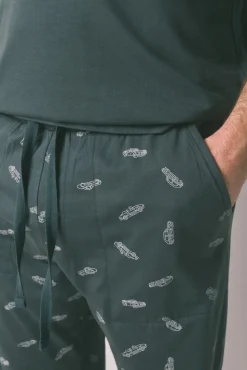 Pijama comprido masculino 100% algodão verde com carros