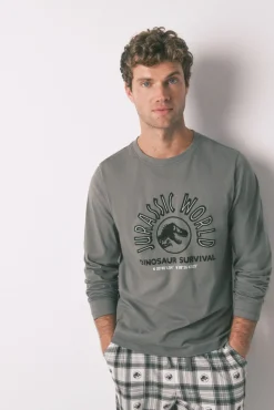 Pijama comprido masculino 100% algodão "Jurassic World"