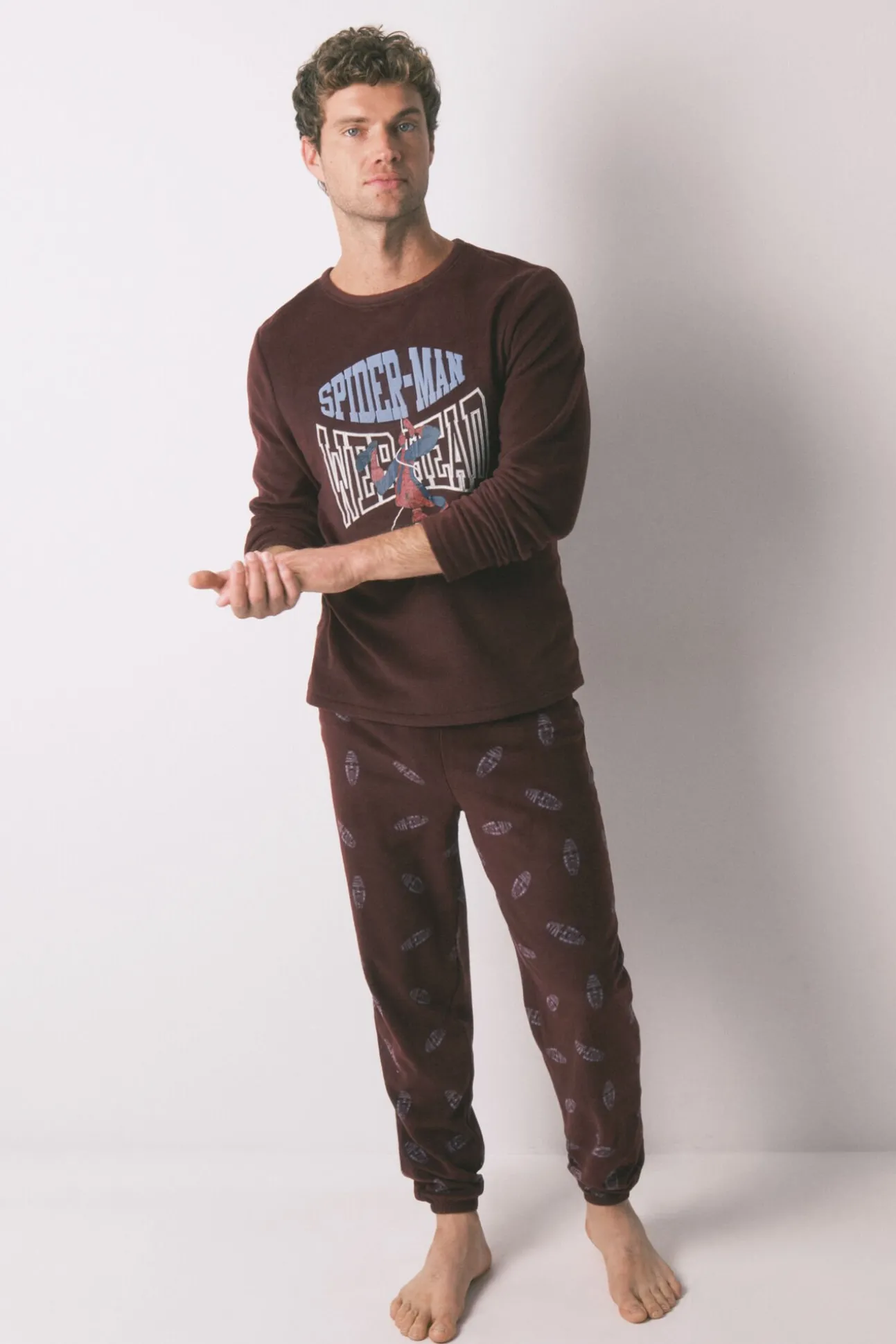 Pijama comprido masculino polar vermelho do Homem-Aranha