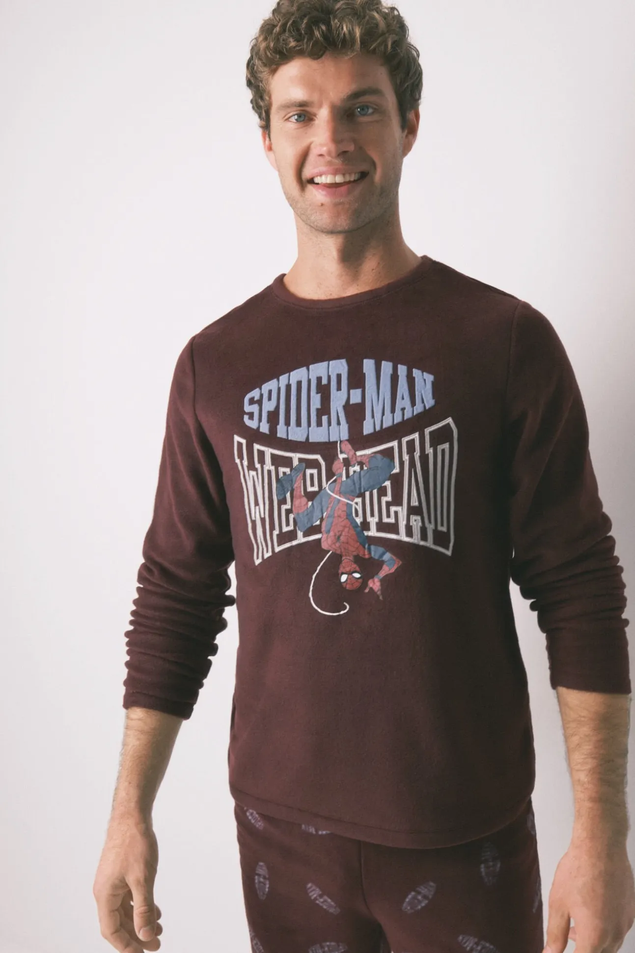 Pijama comprido masculino polar vermelho do Homem-Aranha