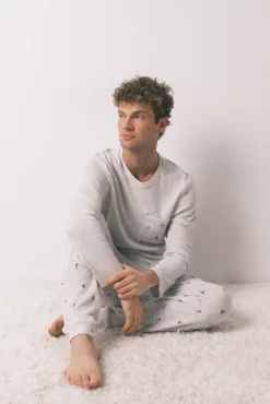Pijama comprido masculino 100% algodão cinza