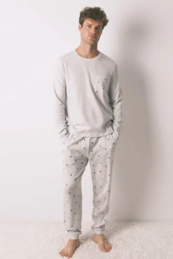 Pijama comprido masculino 100% algodão cinza
