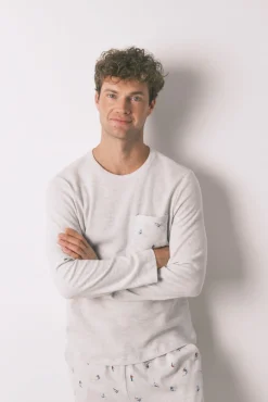 Pijama comprido masculino 100% algodão cinza