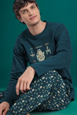 Pijama comprido naves Star Wars 100% algodão homem
