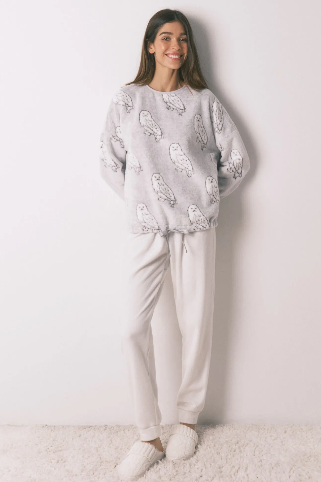 Pijama comprido polar suave estampado "Hedwig"