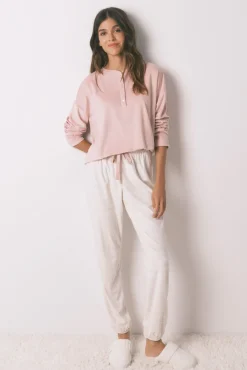 Pijama comprido polar suave rosa