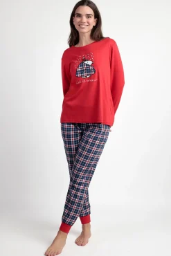 Pijama comprido Snoopy xadrez 100% algodão