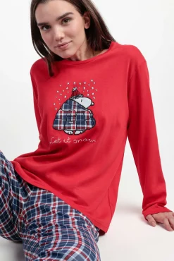 Pijama comprido Snoopy xadrez 100% algodão