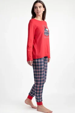 Pijama comprido Snoopy xadrez 100% algodão