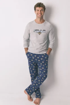 Pijama comprido Superman cinza 100% algodão
