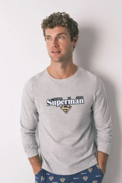 Pijama comprido Superman cinza 100% algodão