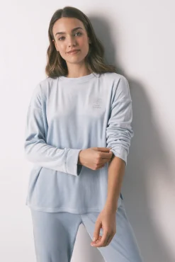 Pijama comprido veludo cotelê azul