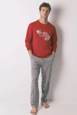 Pijama comprido vermelho Buddies 100% algodão