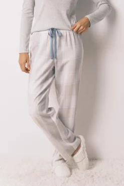Pijama comprido xadrez efeito brilho cinza