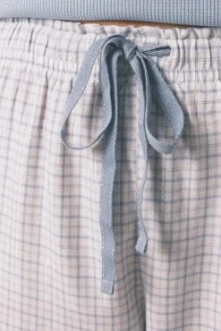 Pijama comprido xadrez efeito brilho azul