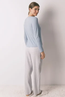 Pijama comprido xadrez efeito brilho azul
