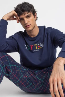 Pijama comprido xadrez Mickey para homem
