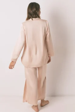 Pijama comprimida de strass em satin laranja