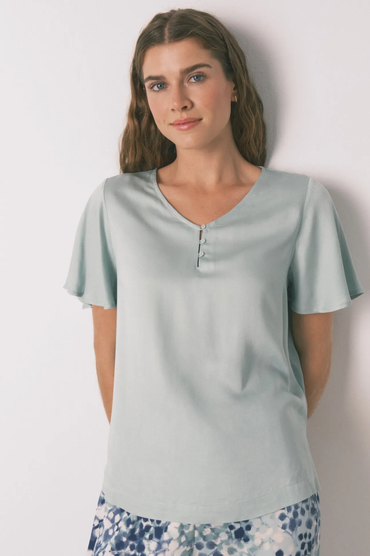 Pijama de cetim viscose floral verde