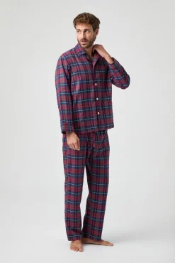 Pijama de flanela Kiff Kiff azul vermelho xadrez