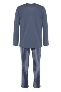 Pijama de malha de estampado de corte regular em azul claro