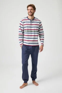 Pijama de malha riscas multicolorida Kiff Kiff