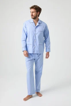 Pijama Kiff Kiff 100% algodão azul com detalhe de debrum escocês