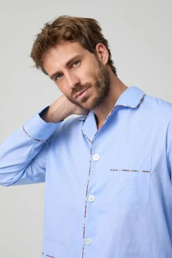 Pijama Kiff Kiff 100% algodão azul com detalhe de debrum escocês